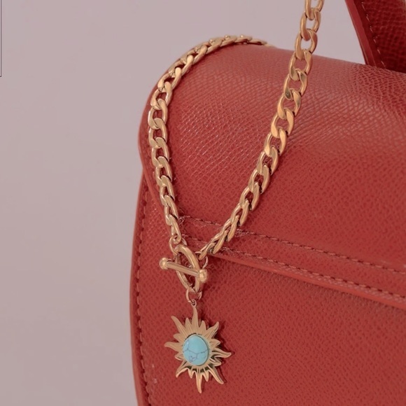 18K Gold Plated Natural Turquoise Stone Choker Necklace - Picture 3 of 12